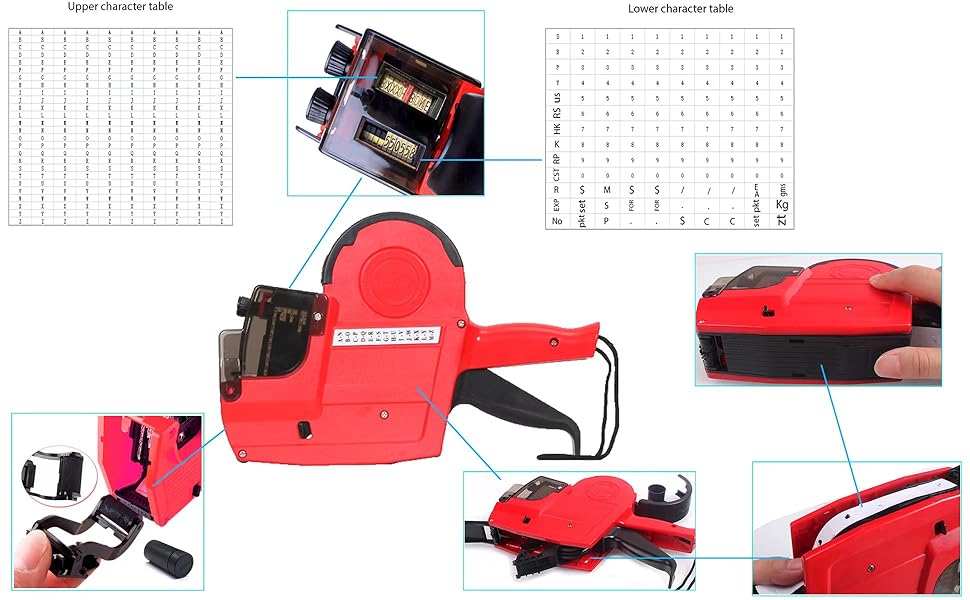 2-Line 20 Digits Label Gun with Letters A-Z,HM-689 Labeler 3600 Labels 3 Ink Rolls