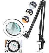 5X 5 Inch Magnifying Glass with Light and Stand, TOMSOO 5" Real Glass LED Desk Lamp, 2*15" Adjust...