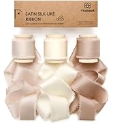 Vitalizart Silk Satin Ribbon 1 Inch x 15 Yard Wooden Spool Champagne &amp; Nude Handmade Frayed Ribbo...