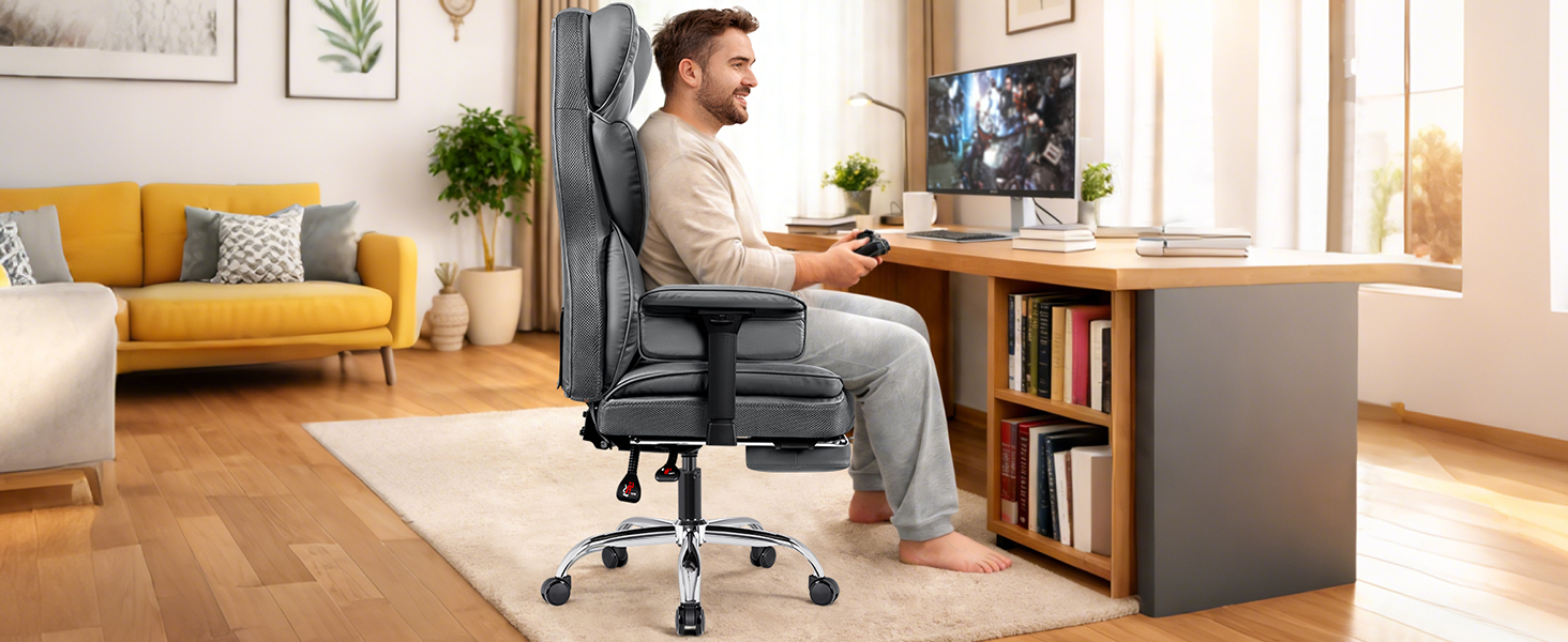 Heavy Duty Executive Chair with Lumbar Support Foot Rest High Back Ergonomic Desk Chair Padded Wide