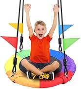 Odoland 24 inch Children Tree Swing, Outdoor Small Saucer Swing Platform Swing for Kid, Round Fly...