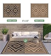 GENIMO Outdoor Patio Rug, 8' x 10' Waterproof Plastic Straw Mat, Reversible Geometric Camping Car...