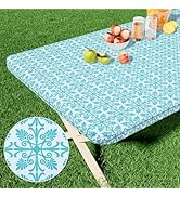 misaya Rectangle Vinyl Table Cloth, Elastic Fitted Flannel Backed Tablecloth, 100% Waterproof Pla...