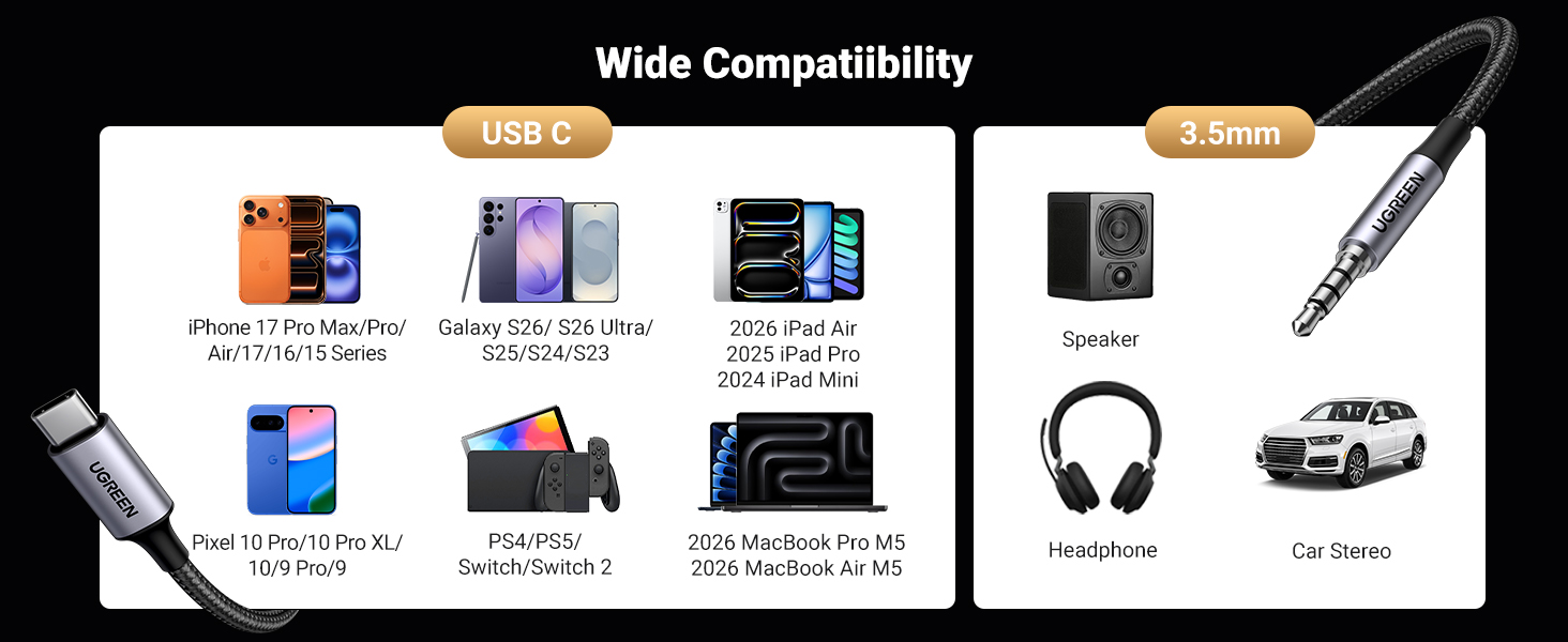 Wide Compatibility USB C to Aux adapter