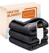 PTQ Electric Heated Blanket,Flannel &amp; Sherpa Heated Throw Blanket 50"x60",Fast Heating Soft Fleec...