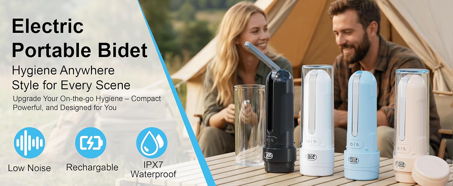 Electric portable bidet for travel camping hiking