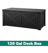 YITAHOME 120 Gallon Large Deck Box with X-Shaped Front, Resin Outdoor Storage Boxes, Waterproof C...
