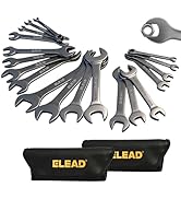 ELEAD Super-Thin Open End Wrench Set | 19-Piece SAE &amp; Metric Sizes | CR-V Nickel Plated | Ultra-S...