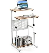 Tangkula Small Standing Desk, Height Adjustable Teacher Podium Stand, Compact Standing Table Lect...