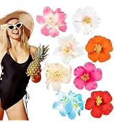 8 Pcs Hawaiian Flower Hair Clips for Women, 2 Styles Artificial Flower Clips 3.5 Inch Plumeria Hi...