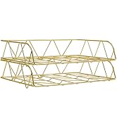 PAG 2 Packs Desktop File Organizer Metal Stackable Horizontal Letter Tray Paper Holder Rack, Gold