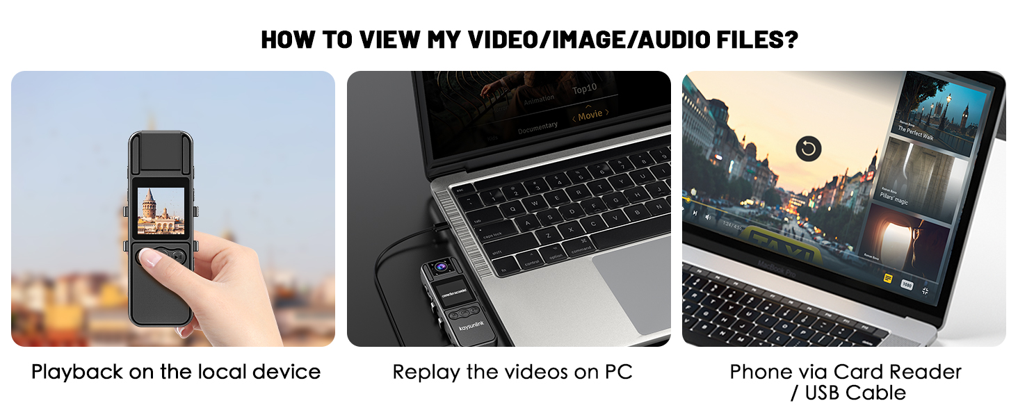 This wearable cam Easy Play back on Device and Computer