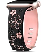 SNBLK Floral Engraved Band Compatible with Apple Watch Bands for Women 40mm 41mm 42mm 38mm 44mm 4...