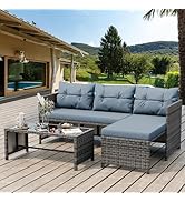 Shintenchi 3-Piece Outdoor Patio Furniture Sets, Wicker Patio Conversation Sets, All Weather Wick...