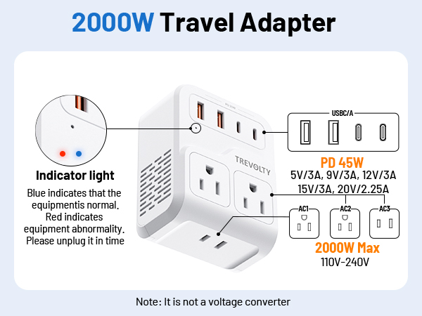 2000W European Travel Plug Adapter