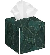 BLYKVGHQ Tropical Green Leaves Tissue Box Cover Square, Golden Line Art Tissue Box Holder with Bo...