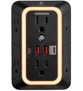 Multi Plug Wall Outlet Extender Black - 6 Outlet 4 USB Port (20W Charging) | Smart Night Light, 3...