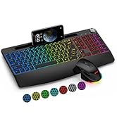 BlueFinger Wireless Keyboard and Mouse Combo Backlit, 2.4G Rechargeable Ergonomic Gaming Keyboard...