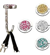 BAWEN 4 PCS Foldable Purse Hook, Women's Handbag Hangers - Multicolor Rhinestones Bag Table Hange...