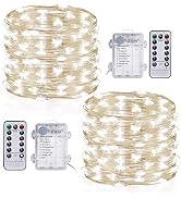 TingMiao Cool White Fairy Lights 33ft 100 LED String Lights Battery Operated with Remote Control ...