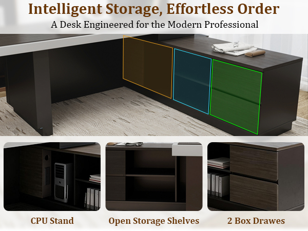 86.6” Luxury L-Shaped Office Desk, Large Executive Office Desk with Storage