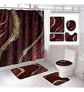 beifivcl 4Pcs Luxury Marble Shower Curtain Sets, Bathroom Sets with Shower Curtain, Toilet Lid Ru...