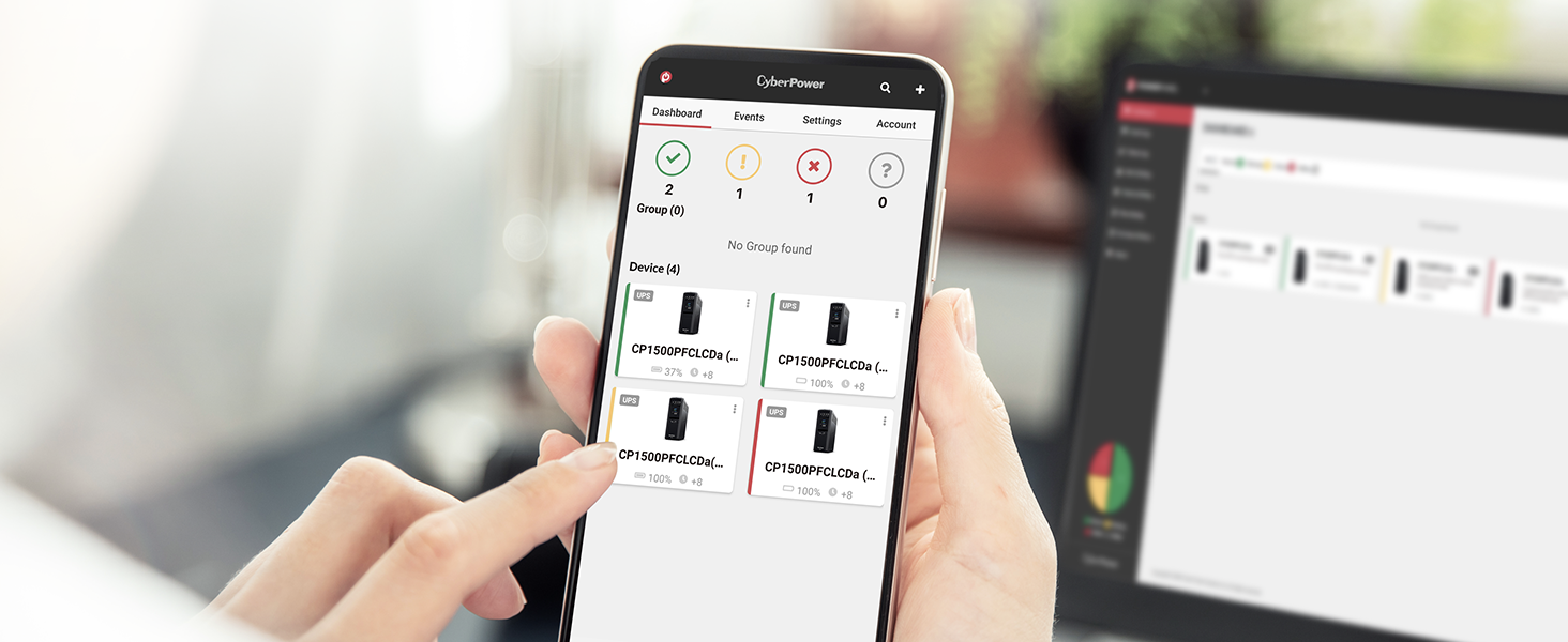 PowerPanel Cloud App remotely monitoring the UPS systems with RCCARD100