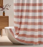 Seenus Rusty Red Boho Farmhouse Heavyweight Shower Curtain Cotton Linen for Shabby Chic Bathroom