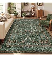 Rugxara 5x7 Area Rugs for Living Room Bedroom, Large Washable Rug, Green Vintage Floral Boho Rug,...