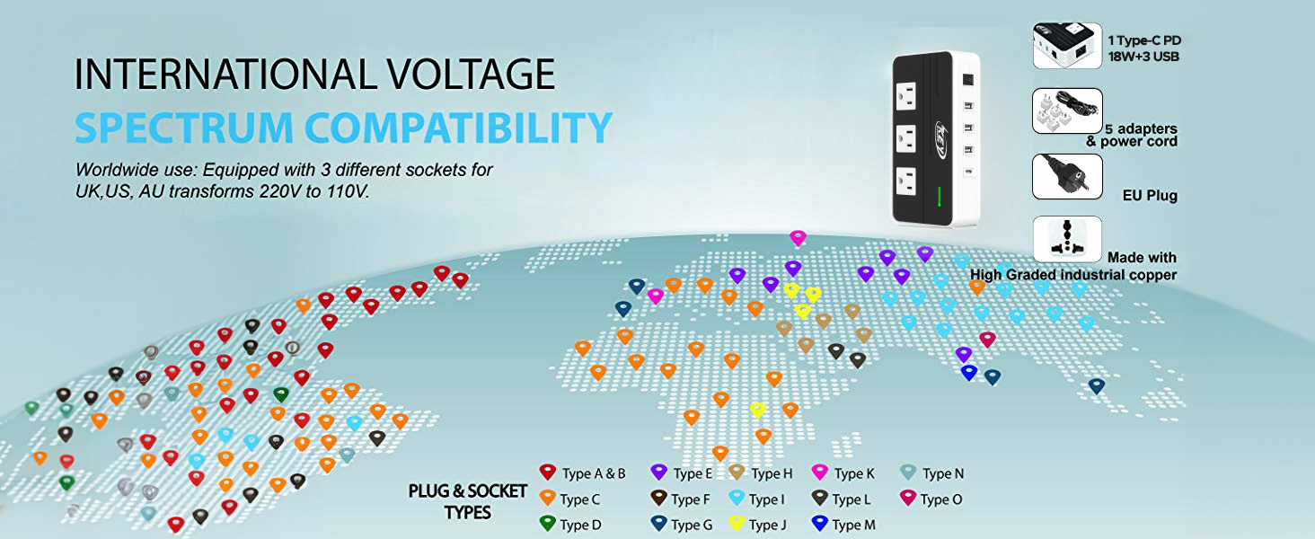 travel adapter for 230 oversea countries