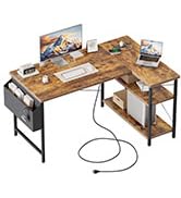 Mericonia Small L Shaped Computer Desk with Power Outlets, Reversible Gaming Desk with Storage Sh...