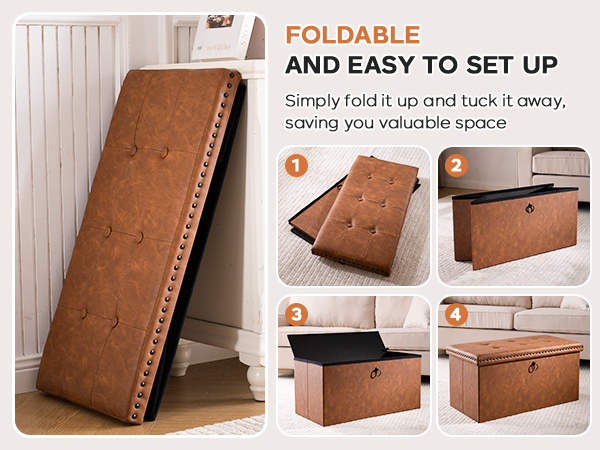 oakvivo Folding Storage Ottoman Bench Small Leather Foot Rest Stools Ottoman with Storage Footstool