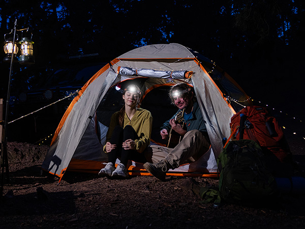 Low brightness lighting mode adds atmosphere to the campsite