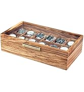 KITEISCAT Zebra Wood Watch Case for Men, 12-Slot Watch Box With Glass Lid &amp; Watch Pillows, Watch ...