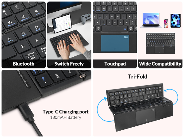Rii Tri-Fold Bluetooth Keyboard with Leather case