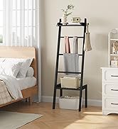 HOOBRO Blanket Ladder, 5 Tier Bamboo Ladder Shelf, Blanket Ladders for Living Room and Bedroom, F...
