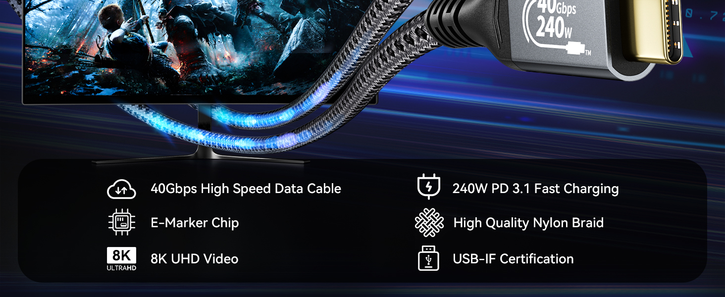 USB4 USB 4 3 Thunderbolt 4 Cable High Speed Data Transfer 40Gbps 8K 4K 60Hz Monitor Video Displaly
