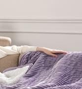 Zorvixia Heated Throw Blanket,Striped Flannel &amp; Sherpa Electric Blanket Throw with 5 Heat Setting...