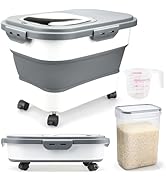 Komzon Rice Storage Containers, Collapsible 20 to 30Lbs Food Storage Bin Dispenser with Rolling W...