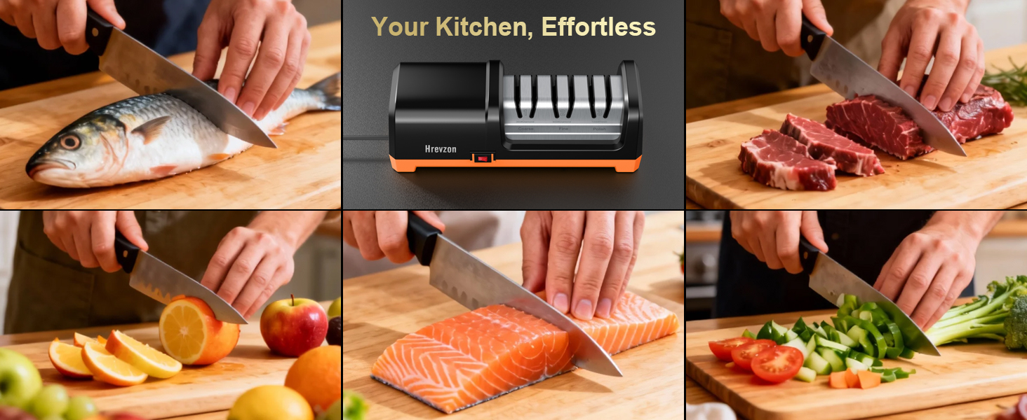 Hrevzon Knife Sharpener Electric Work Sharp for Kitchen Knives