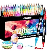 120 Colors Acrylic Paint Markers, Dual Tip Fine Tip and Brush Tip Pens Contain 24 Metallic Color ...