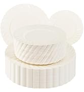 U-QE 100 Piece Ivory Scalloped Plastic Plates for Party - Plastic Plates Disposable Heavy Duty - ...