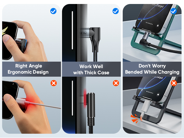 USB to USB C Cable Right Angle A to C Cable Fast Charging USBA to USBC Charger Cord