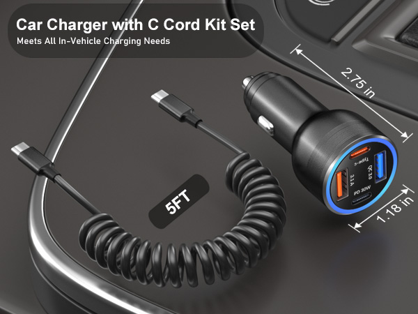 car charger with usb c coiled cable