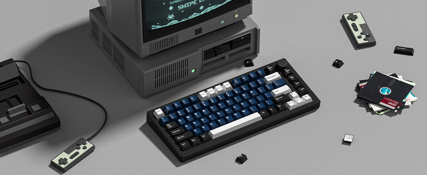 Double Shot PBT keycaps, Cherry Profile Keyboard Key cap, black blue white Custom keycaps 75 Percent