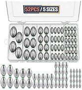 Hfuiqau 36pc or 52pc Egg Weights Kit – Slip Sinkers Assortment 1/8oz–1oz, Options, Fishing Weight...