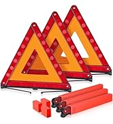 MAOPINER 3 Pack Emergency Warning Triangles, Roadside Safety Triangle with Reinforced Base and Ca...
