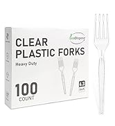 EcoDispose 100 Count Clear Disposable Plastic Forks Cold Resistant and BPA Free, Heavy Duty Durab...