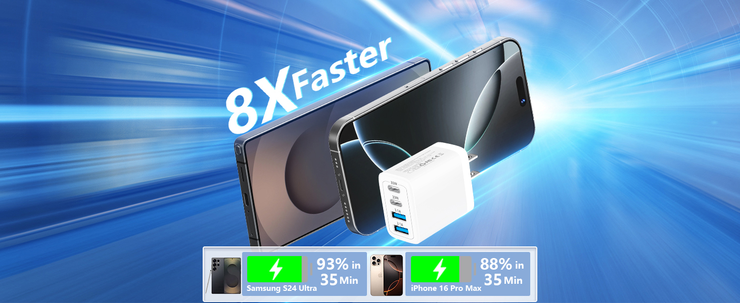 2Pack 60W 4Port USB C Wall Charger Block Dual PD&QC Power Type C Fast Charging Adapter USB-A Charger