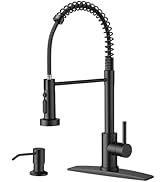 FORIOUS Black Kitchen Faucet with Soap Dispenser, Stainless Steel Kitchen Sink Faucet with Pull D...